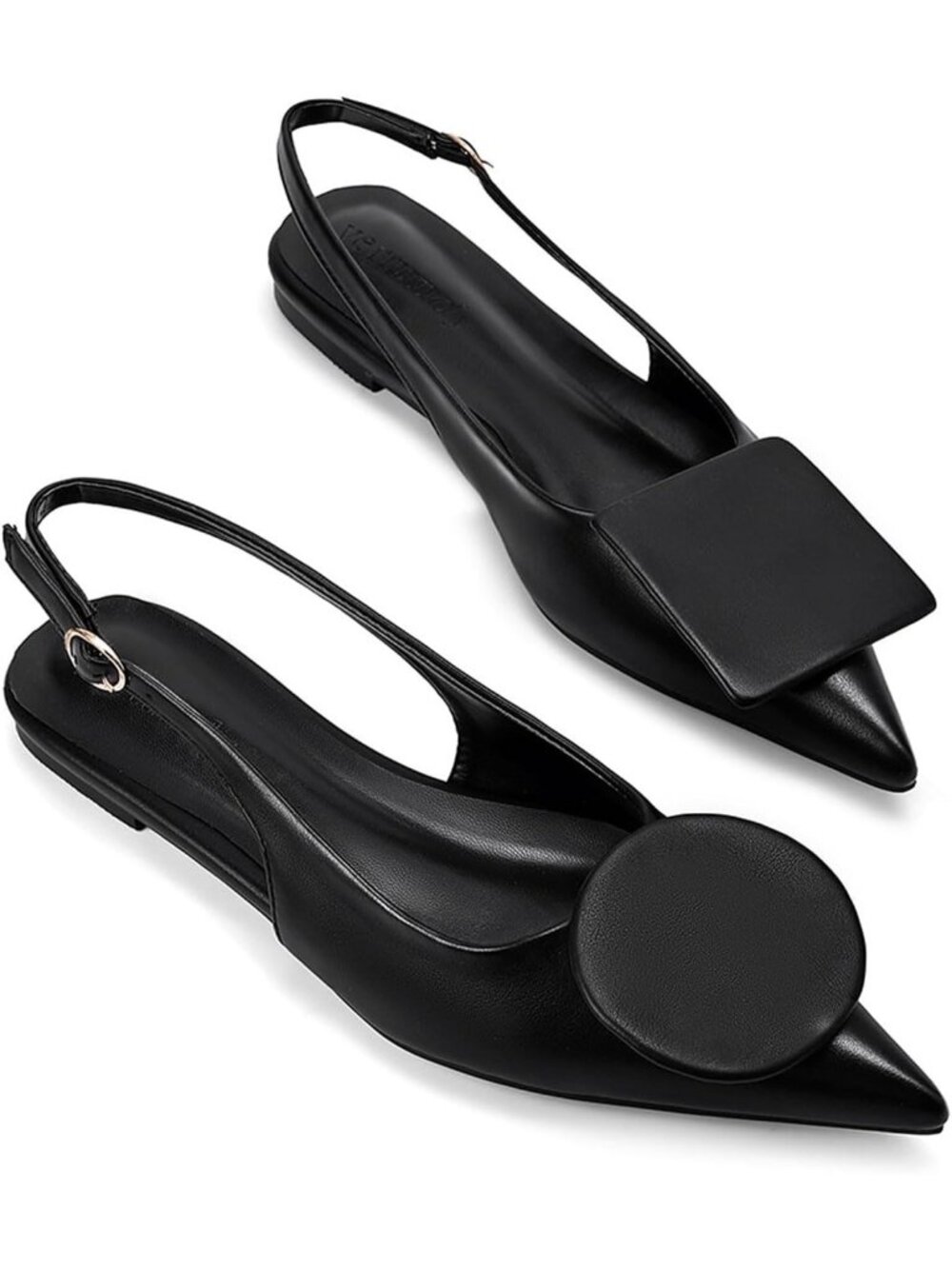 Women's Black Slingback Flats Pointed Toe Flats Pumps Ankle Strap Sandals - Picture 4 of 7
